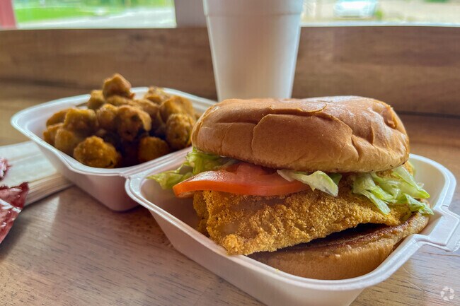 The fresh fish sandwich and fried okra are popular menu items at Ted's in Charles Page.