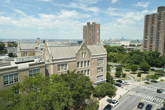 Side overhead view of High School of Telecommunication Arts and Technology.