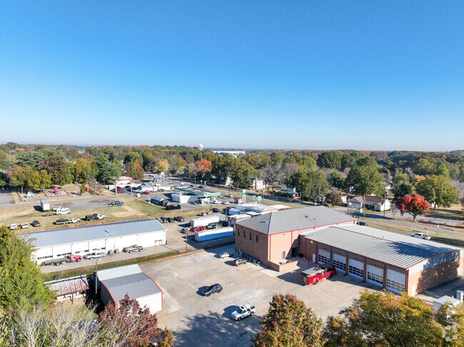 An aerial view of downtown Troutman.