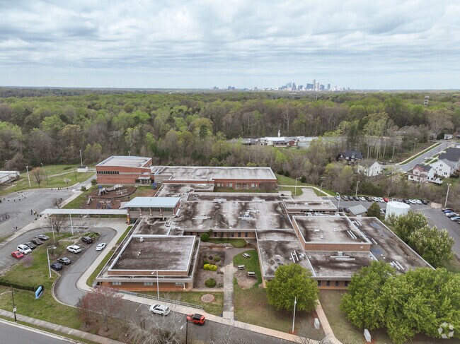 You can see the Charlotte skyline in the distance from Winterfield Elementary.