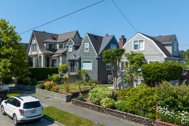 Flowers bloom in front of a row of homes on 41st Ave E in Madison Park.