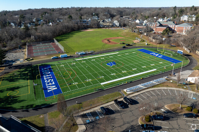 Saugatuck Elementary School shares the sports field with the high school.