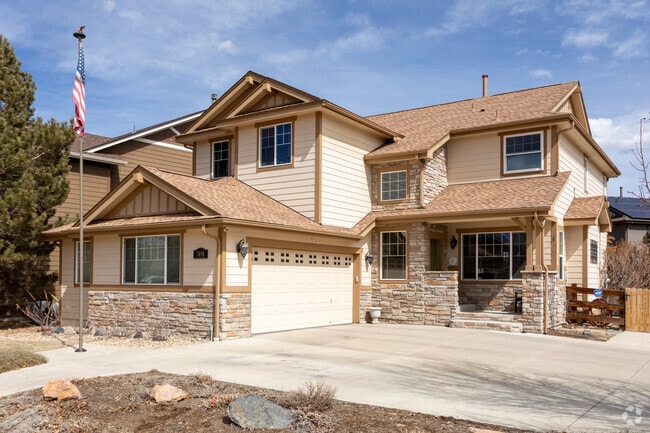Beautiful stone work on the multilevel home in Heritage Eagle Bend.