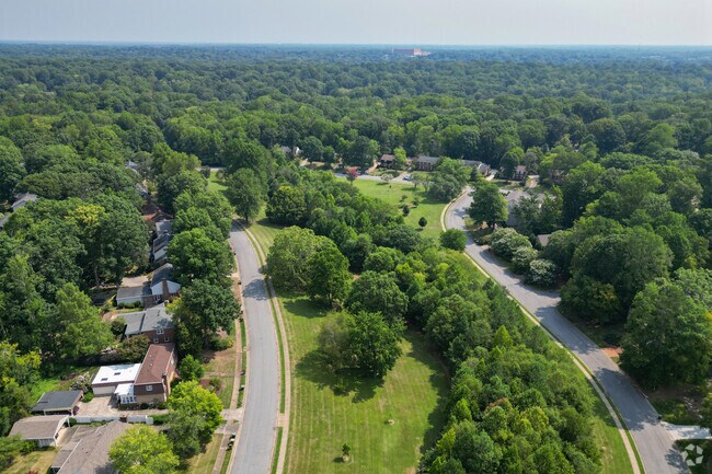 Brown Bark Park drone shot in Hamilton Forest, Greensboro, NC..