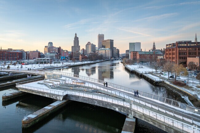 The Providence River Pedestrian Bridge offers breathtaking views close to College Hill.