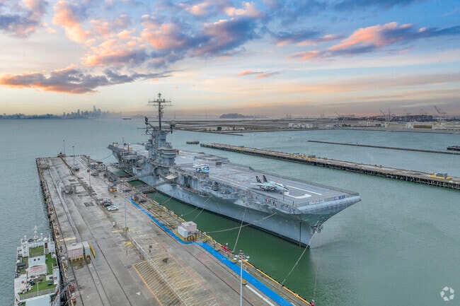 The aircraft carrier USS Hornet, a museum ship, has been moored in Alameda since 1998.