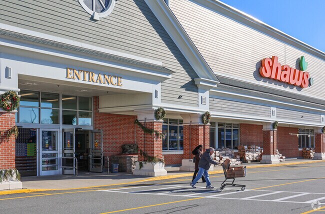 North Beverly Plaza is a large shopping area that includes Shaws grocery store.