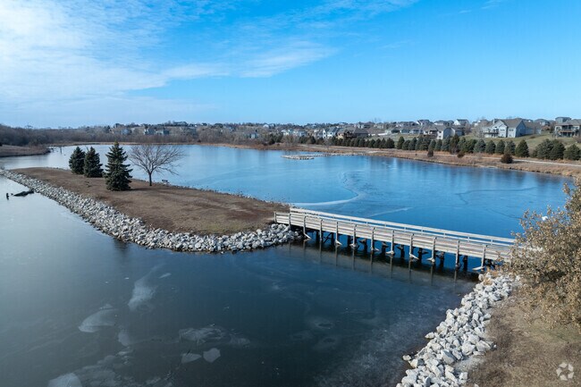 Enjoy the view from the pedestrian bridge at Prairie View Lake & Rec Area.