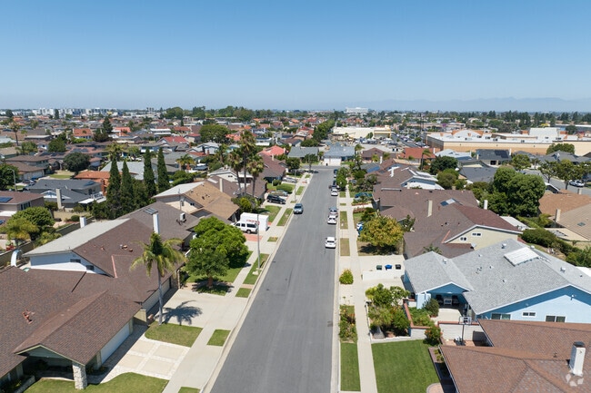 Overhead view of the peaceful, quiet neighborhood of West Carson in Harbor City, California.