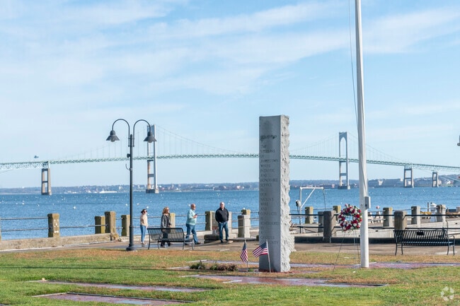 East Ferry Memorial Park features expansive waterfront views and a veterans memorial.