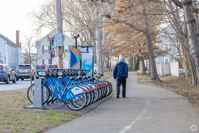 The Collins Cove Rail Trail also has a Blue Bike Station for easy access.