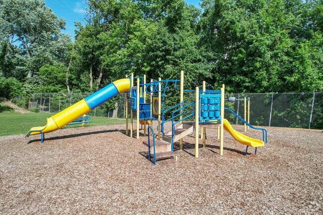 Playground at Moore Elementary School has a yellow and blue design in Pittsburg, PA.