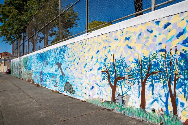Lincoln Elementary features a bright student-made mural.