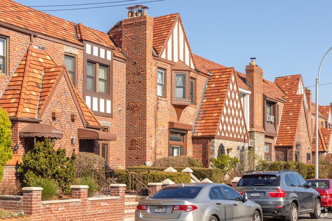 Tudor Row homes in Laurelton create a repetitive geometrical effect.