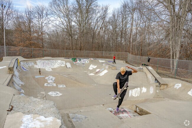 The skatepark in Mill Woods Park in Wethersfield is a well-maintained concrete play space.