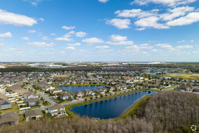 From a bird's eye view, the Meadow Woods neighborhood has clear lake views.