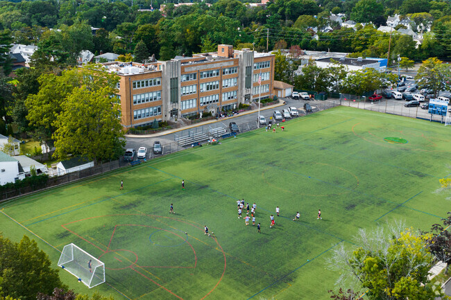 St Mary's College Preparatory High School has a large soccer file in front of the main building
