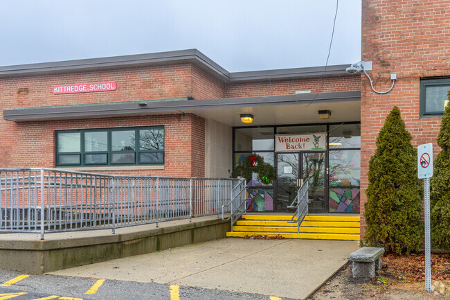 The main entrance to the Kittredge Elementary School in North Andover, MA.