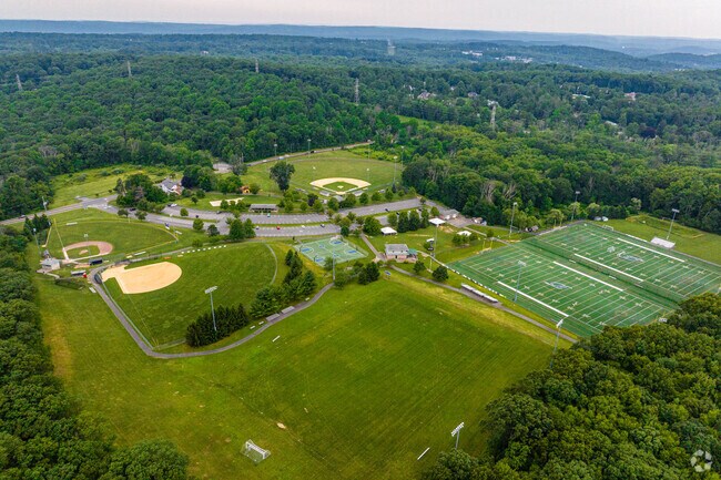 Aerial view of the various fields at Freedom Park.