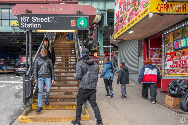 The 167 Street Station in Concourse provides access to the #4 subway line.