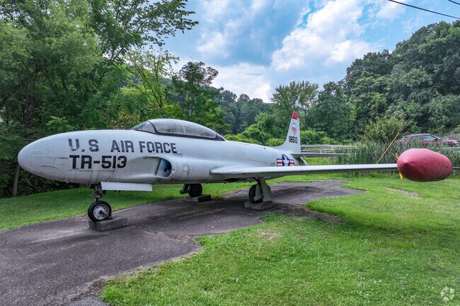 F-80 fighter plane used by the U.S. Air Force is located in Memorial Park.