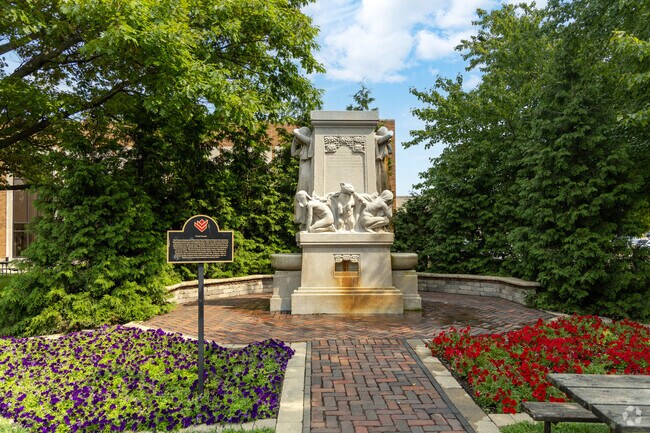 Withers Park features a historic monument and gives Downtown Bloomington a great charm.