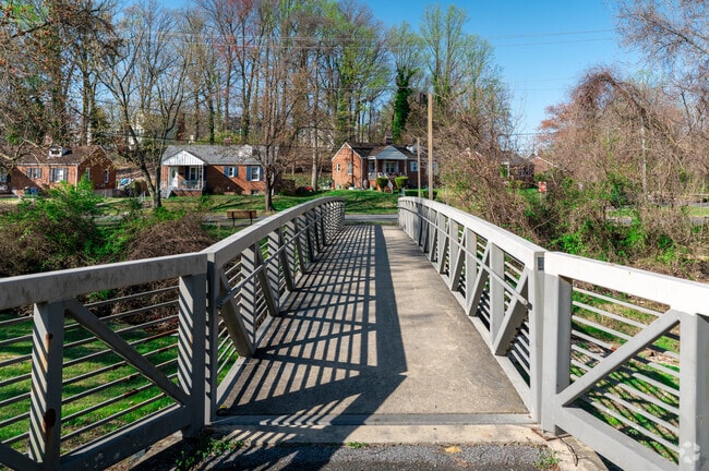 Bridges cross the Southwestern Branch Patuxent River which runs down District Heights.