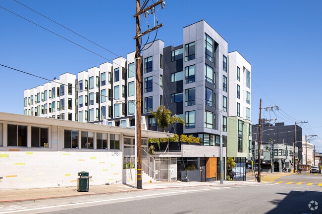 Modern condos are sprinkled amongst the older buildings of Dogpatch.