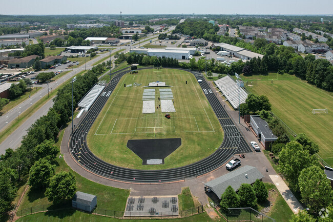 The large football filed prepares for graduation at the Manassas Park High School.