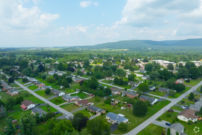 Quiet suburban streets showcase expansive lots with well-groomed lawns.