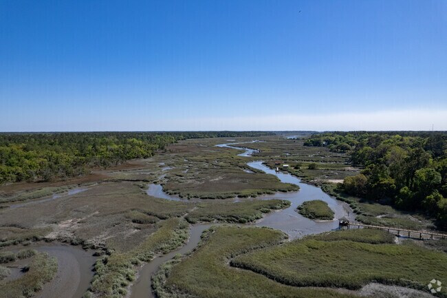 The winding waterways of Sandfly create scenic views from above.