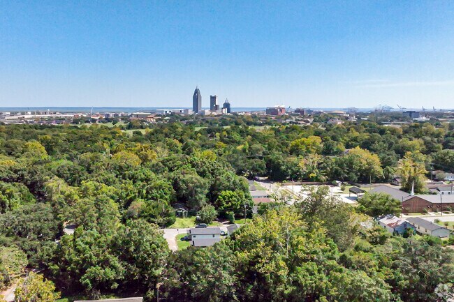 An aerial shot of Fisher which is located near Downtown Mobile.