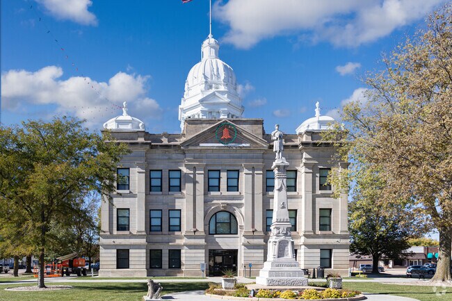 The Kearney County Courthouse anchors downtown Minden with classic symmetry.