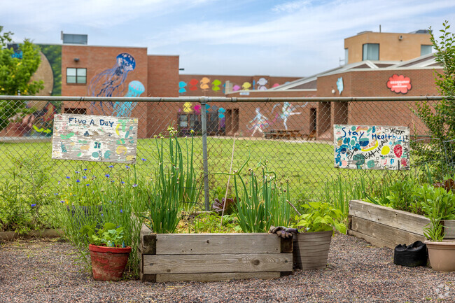 Cheltenham Elementary School garden features 17 garden plots, including two raised beds.