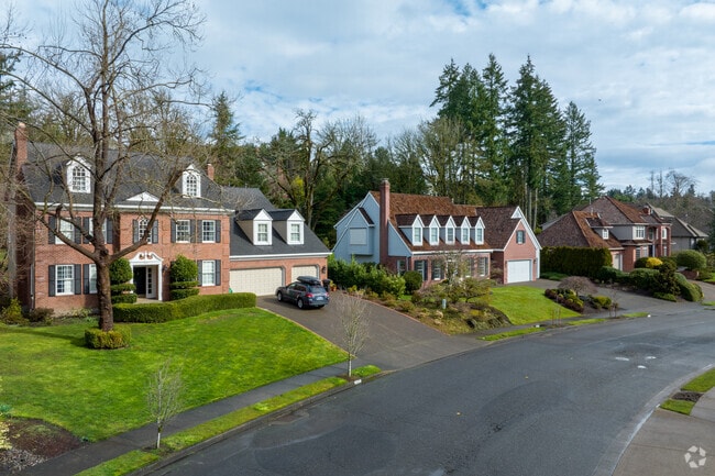 Rows of colonial homes with two or more floors.