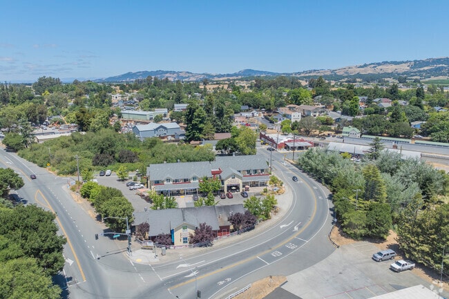 The junction of Old Redwood Highway and Main Street marks the beginning of downtown Penngrove.