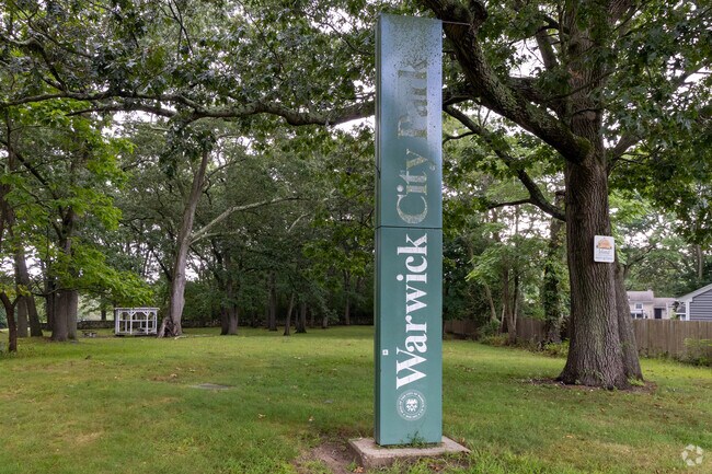 Warwick City Park in the city of Warwick has a secluded feel in the urban neighborhood.