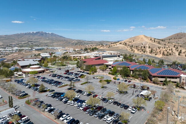 An aerial view of TMCC High School's parking lot.