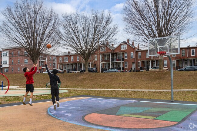 Shoot hoops with a friend in Woodlawn Park.
