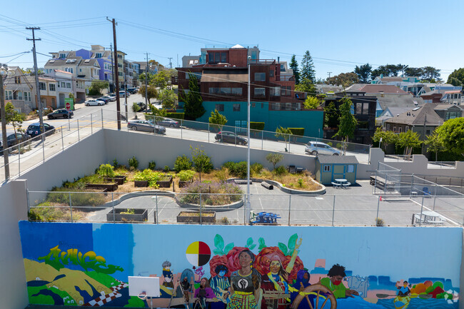 Murals line the outside walls of Downtown High School, adding to its charm.