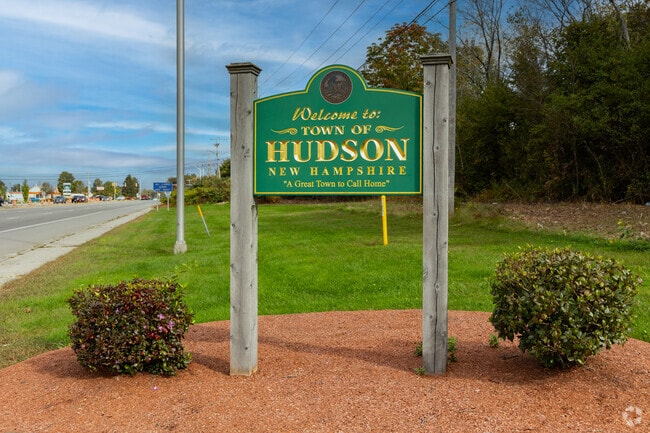 A Welcome to Hudson sign at the entrance to the town.