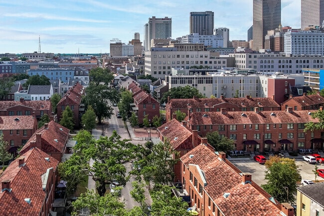 Aerial view of the Iberville neighborhood with downtown in the background.