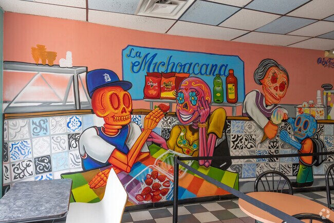 La Michoacano Ice Cream in Mexicantown maintains a cheery vibe both inside and outside.