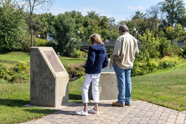 Visitors to Covered Bridge Park can read about the bride's history.