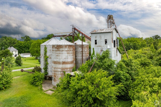 The coal elevators are still standing in the downtown area of Saint Bernice.