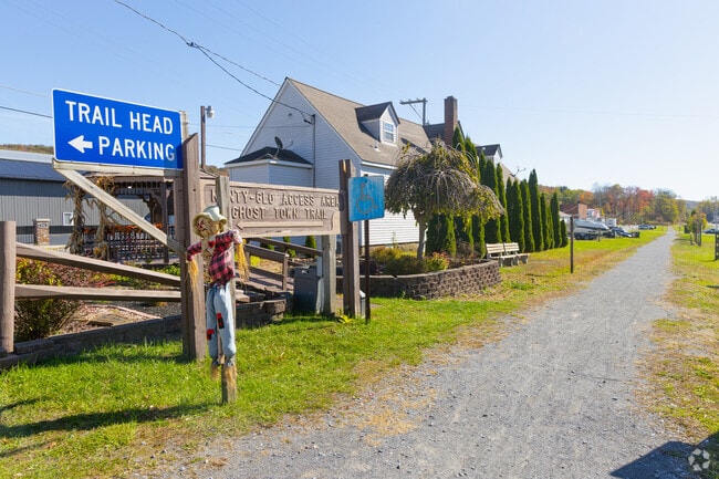 The Ghost Town Trail winds through the heart of Nanty-Glo, following a historic railroad route.
