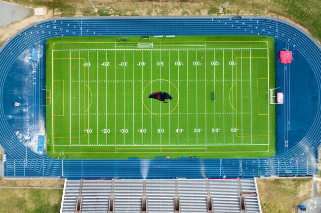 An aerial view of the sports fields at Hermitage High School.