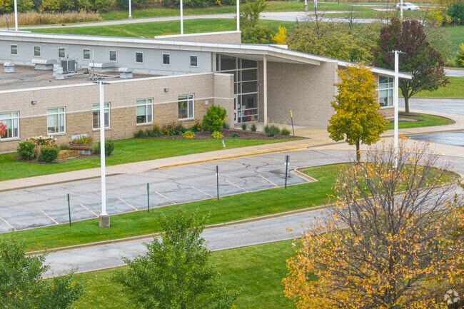 LIberty Elementary School has a welcoming front entrance for the children to enter school.