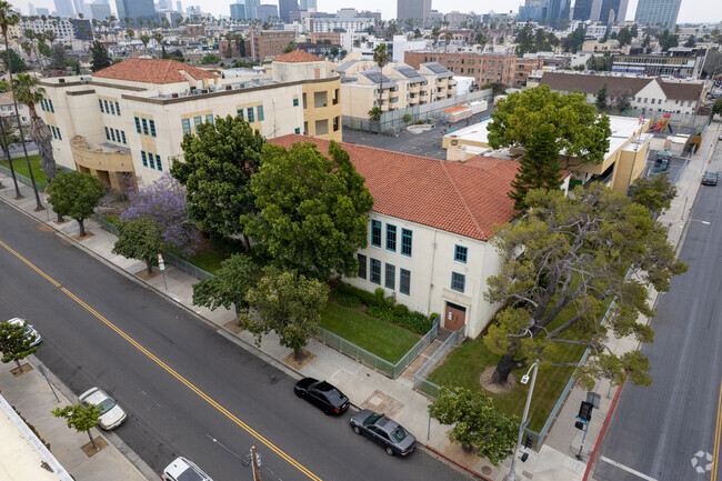 An aerial view of the Cahuenga Elementary School in Koreatown.