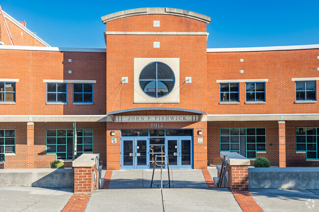 This is the main entrance to John P Fishwick Middle School in Roanoke.